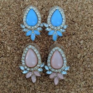 3/20$ Set Of 2 Blue / Pink Earrings W/ Rhinestone